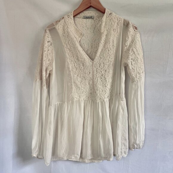 100% Italian Silk Italian Lace Blouse Romantic Wedding Top Made in Italy Small - Picture 1 of 12